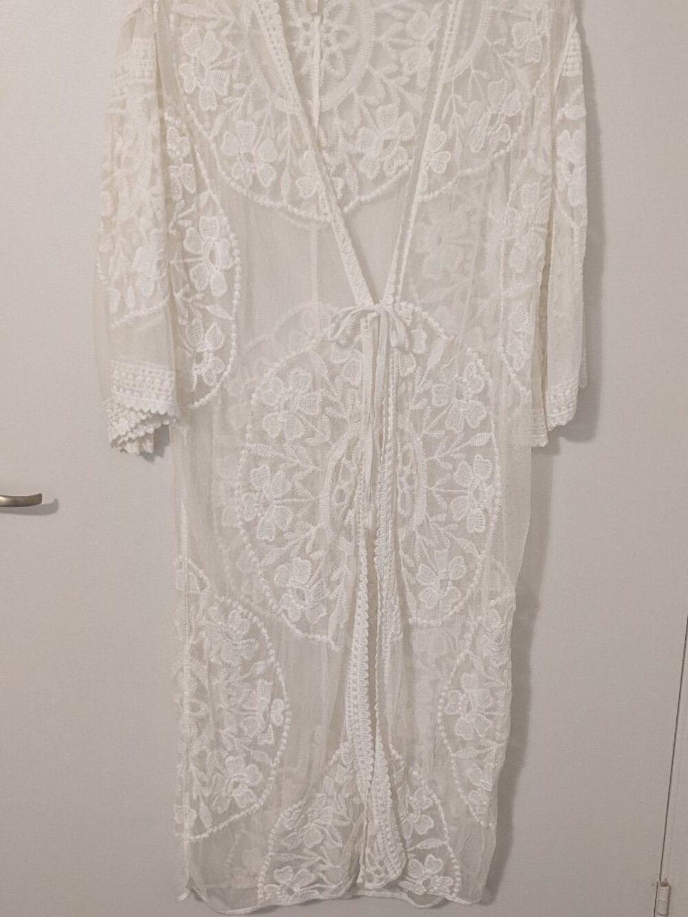 Women's Sheer Lace Duster Open Cardigan M Tie Front Fairycore Feminine Coquette